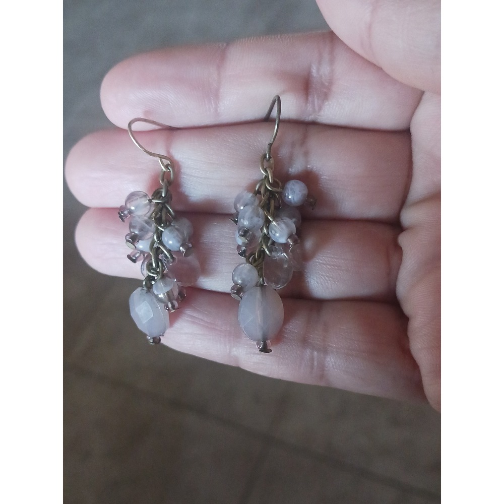 Boho Cluster Drop Earrings Set Faceted Glass Bead Antique Brass Tone Dangle - Picture 5 of 5